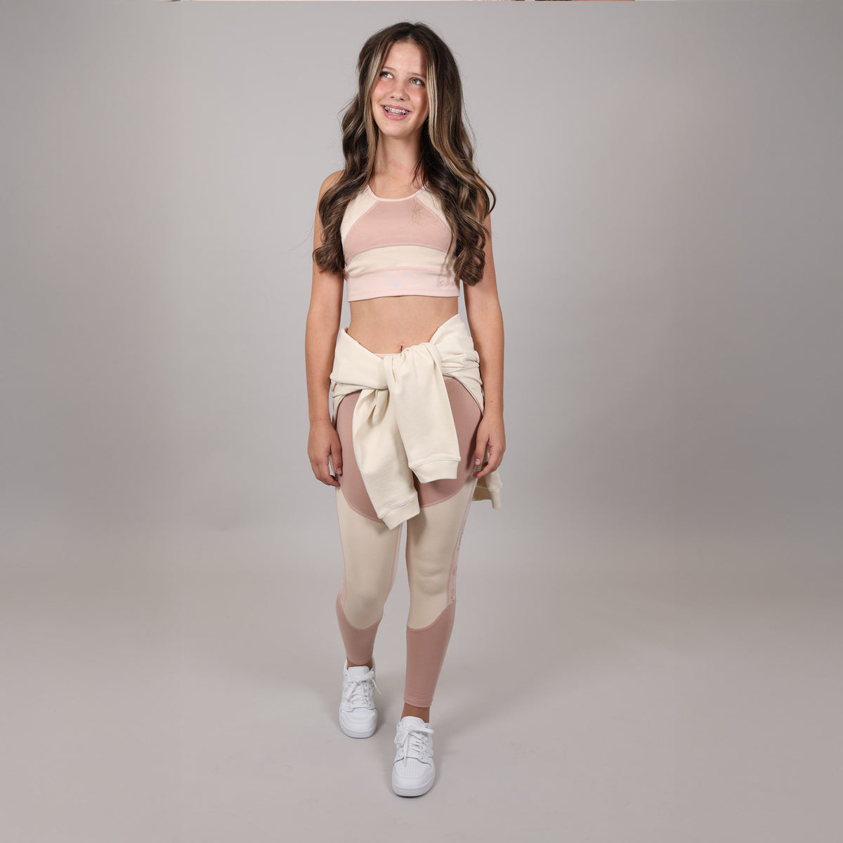 & Girls' 3-Piece Set: Pink & Cream Hoodie, Crop & Leggings