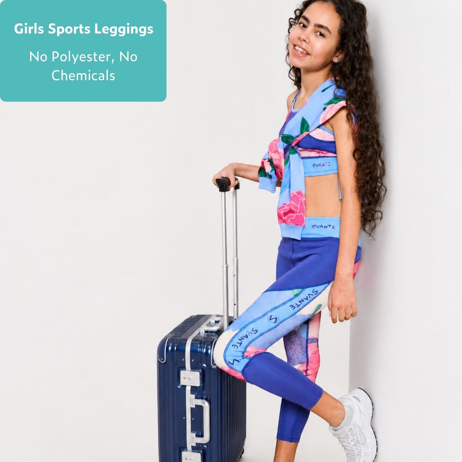 Girls Blue Floral Plantech™ Sports Leggings