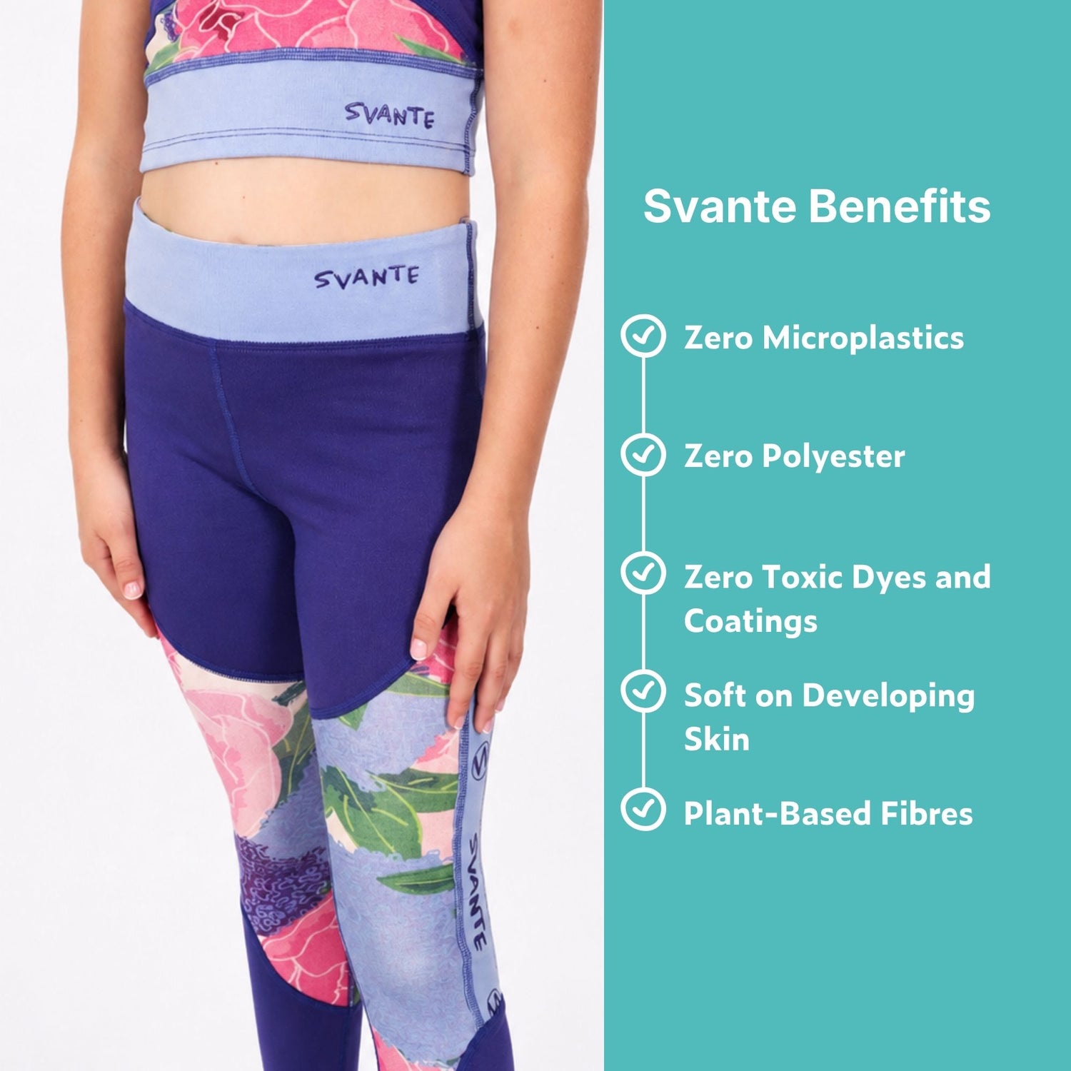 Girls Plantech™ 2-Piece Blue Floral Crop-Top & Leggings Set