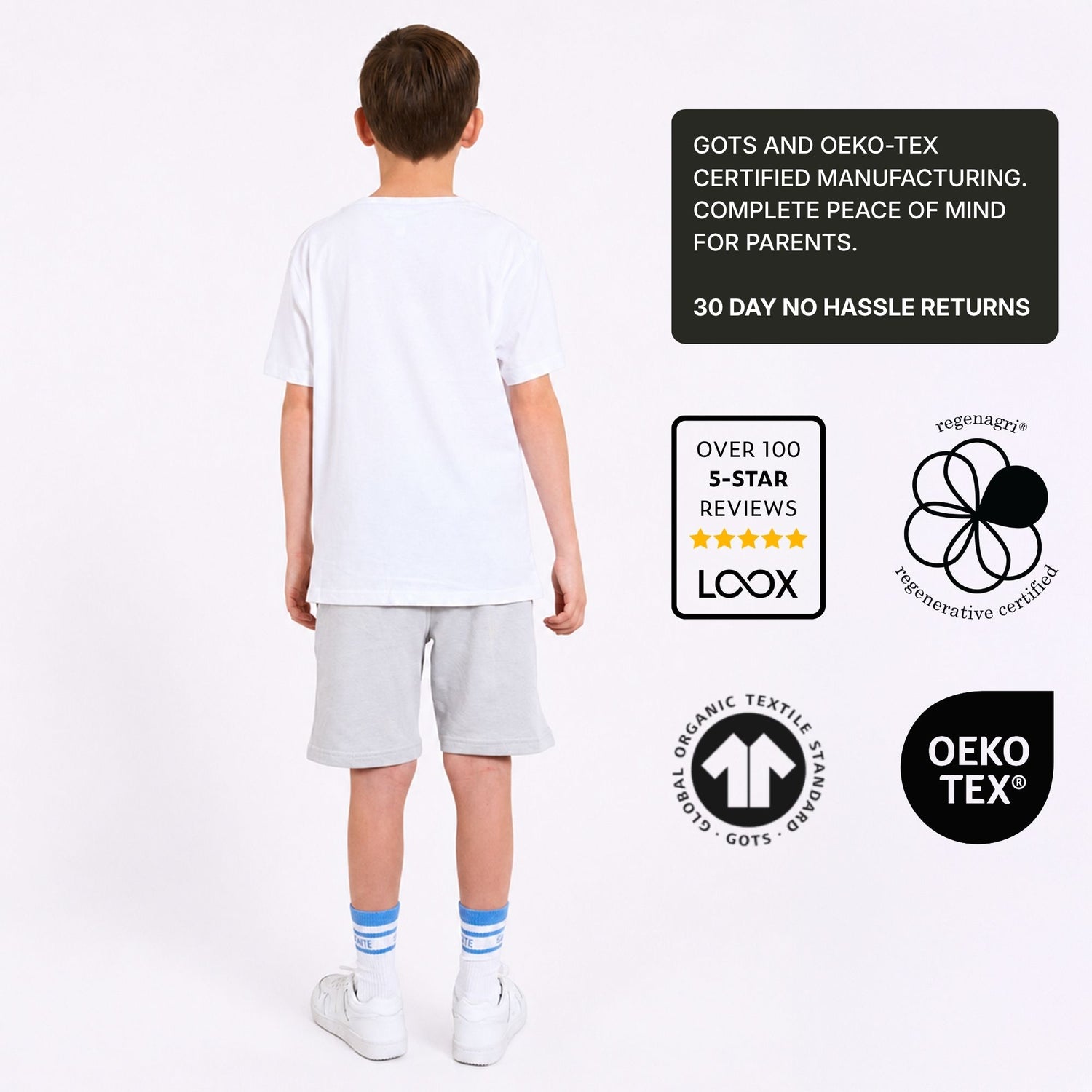 Boy Summer Set | White Organic Cotton T-Shirt & Grey Jersey Shorts