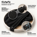 Svante black sports sets material technical graphic with raw material, plant based stretch, organic cotton stitching and natural  cooling system 